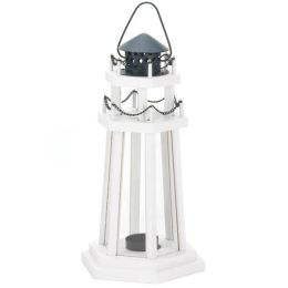 Gallery of Light White Wood Lighthouse Candle Lantern