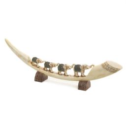 Accent Plus Carved Tusk with Green Elephant Family