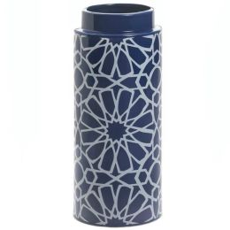 Accent Plus Blue Ceramic Geometric Pattern Cylinder Vase
