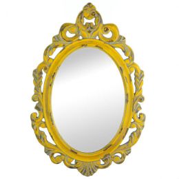 Accent Plus Distressed Vintage-Look Ornate Yellow Mirror