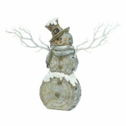 Christmas Collection Rustic Birch Tree Snowman Figurine with Twig Lights