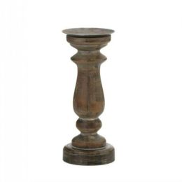 Accent Plus Antique-Style Wood Pillar Candle Holder - 11 inches