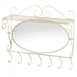 Accent Plus Scrolled Iron Wall Shelf with Hooks and Mirror