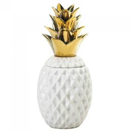 Accent Plus Porcelain Pineapple Jar with Gold Leaves