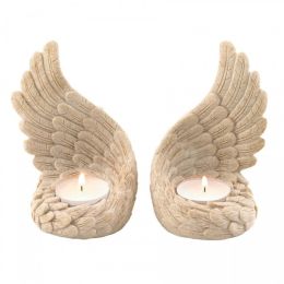 Accent Plus Stone-Look Angel Wings Tealight Candle Holder Set