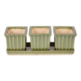 Accent Plus Ceramic Mini Planter Set - Green Square