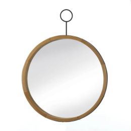 Nikki Chu Eva Round Wood-Frame Mirror with Round Hook