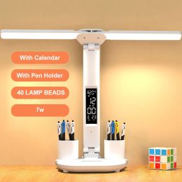 LED Desk Lamp,Multifunction Table Lamp With Calendar USB Touch Night Light With Pen Holder For Bedroom Reading Lamp